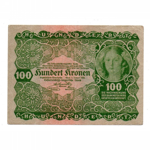 Ausztria 100 Korona Bankjegy 1922 VF