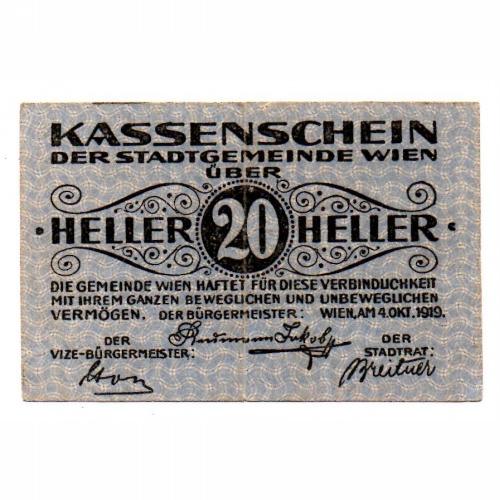 Ausztria Notgeld Wien 20 Heller 1919 Bécs