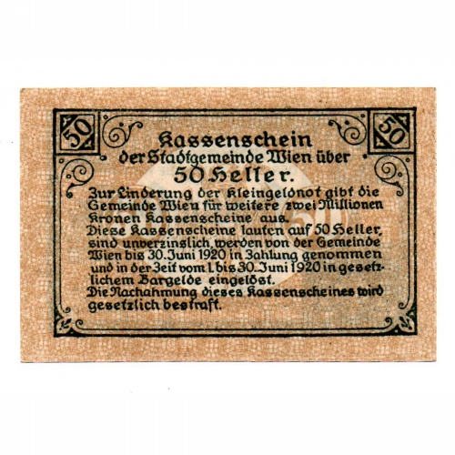 Ausztria Notgeld Wien 50 Heller 1919 Bécs R62