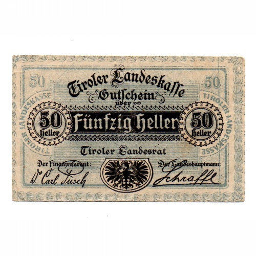 Ausztria Tirol 50 Heller 1920 PS144 Tiroler Landesrat