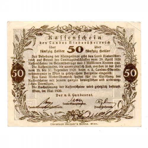 Ausztria Niederösterreich 50 Heller 1920 PS111a