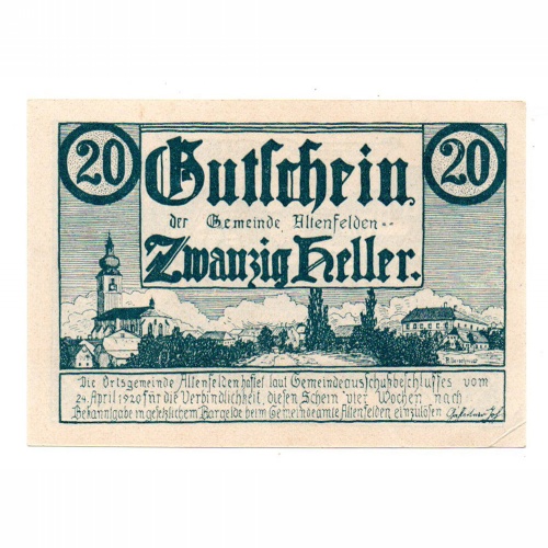 Ausztria Notgeld Altenfelden 20 Heller 1920