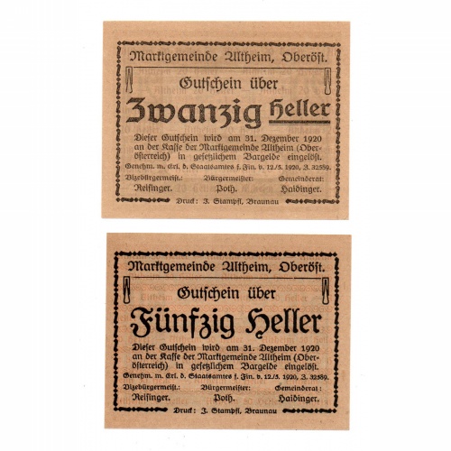 Ausztria Notgeld Altheim 20-50 Heller 1920 2db