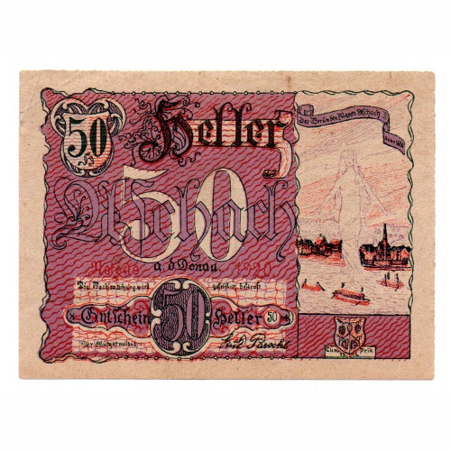 Ausztria Notgeld Aschach a.d. Donau 50 Heller 1920