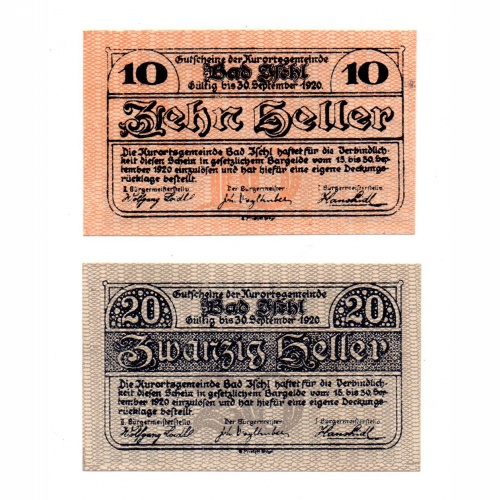 Ausztria Notgeld Bad Ischl 10-20 Heller 1920 2db