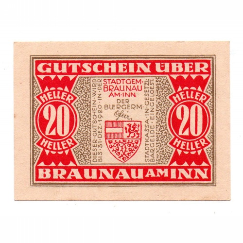 Ausztria Notgeld Braunau am Inn 20 Heller 1920