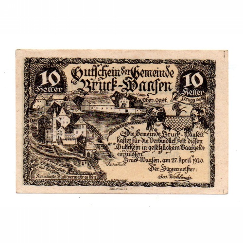 Ausztria Notgeld Bruck-Waasen 10 Heller 1920