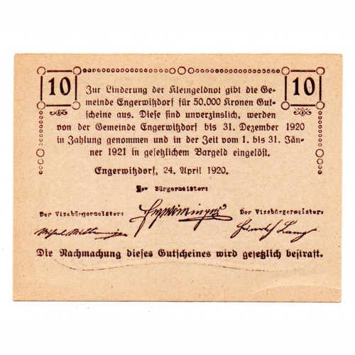 Ausztria Notgeld Engerwitzdorf 10 Heller 1920