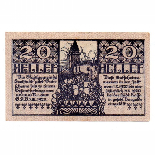 Ausztria Notgeld Freistadt 20 Heller 1920