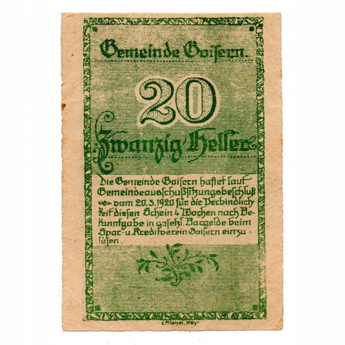 Ausztria Notgeld Goisern 20 Heller 1920