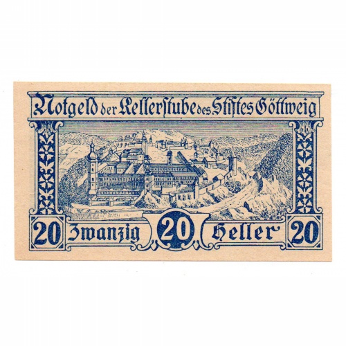 Ausztria Notgeld Göttweigi Apátság 20 Heller 1920