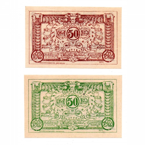 Ausztria Notgeld Grieskirchen 50-50 Heller 1920 2db