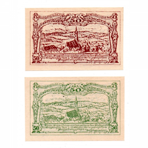 Ausztria Notgeld Grieskirchen 50-50 Heller 1920 2db