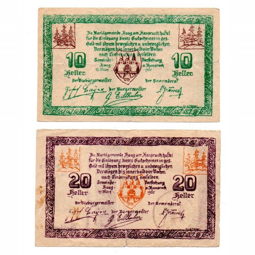 Ausztria Notgeld Haag am Hausruck 10-20 Heller 1920 2db