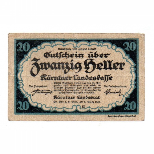 Ausztria Notgeld Karnten-Karntner 20 Heller 1920 PS107