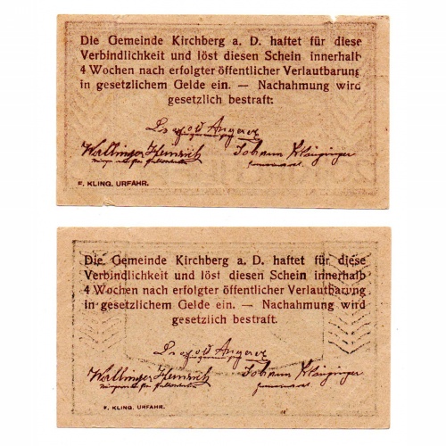 Ausztria Notgeld Kirchberg an der Donau 20-50 Heller 1920