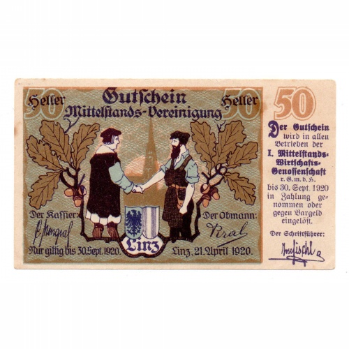 Ausztria Notgeld Linz 50 Heller 1920