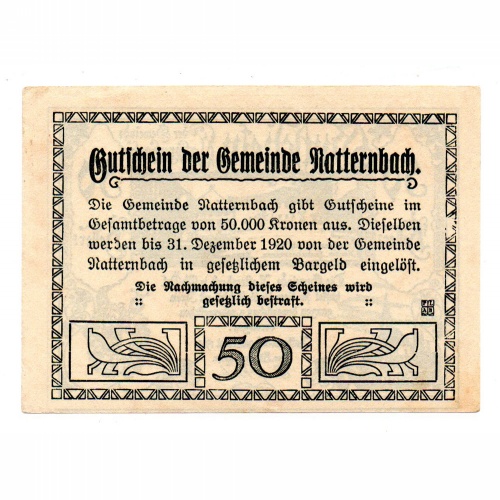 Ausztria Notgeld Natternbach 50 Heller 1920