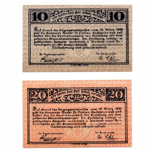 Ausztria Notgeld Sankt Florian 10-20 Heller 1920