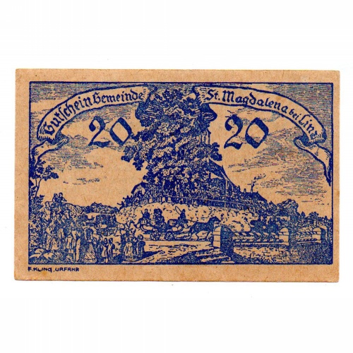 Ausztria Notgeld Sankt Magdalena bei Linz 20 Heller 1920