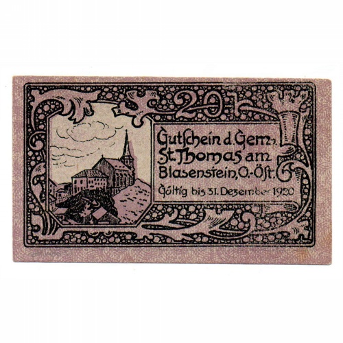 Ausztria Notgeld Sankt Thomas am Blasenstein 20 Heller 1920