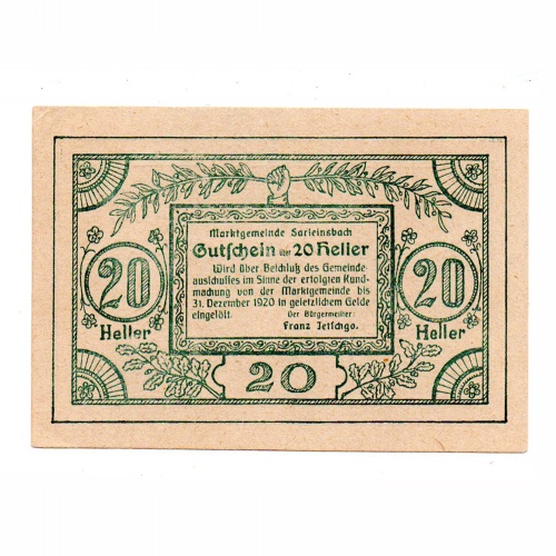 Ausztria Notgeld Sarleinsbach 20 Heller 1920