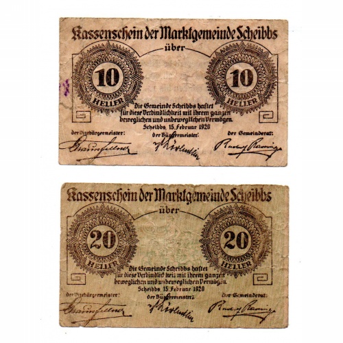 Ausztria Notgeld Scheibbs 10-20 Heller 1920