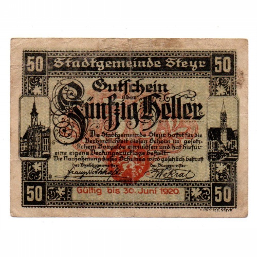 Ausztria Notgeld Steyr 50 Heller 1920