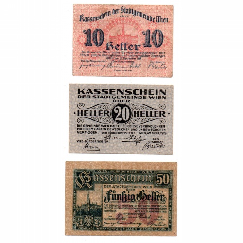 Ausztria Notgeld Wien 10-20-50 Heller 1919 Bécs sor