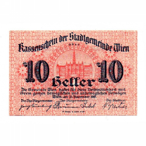 Ausztria Notgeld Wien 10 Heller 1919 Bécs