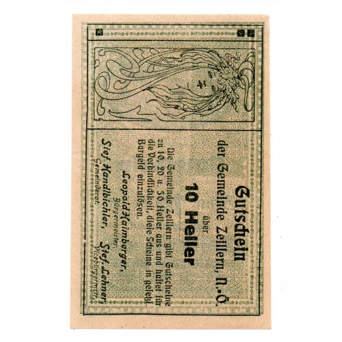 Ausztria Notgeld Zeillern 10 Heller 1920