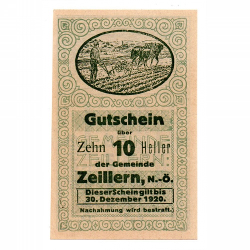 Ausztria Notgeld Zeillern 10 Heller 1920