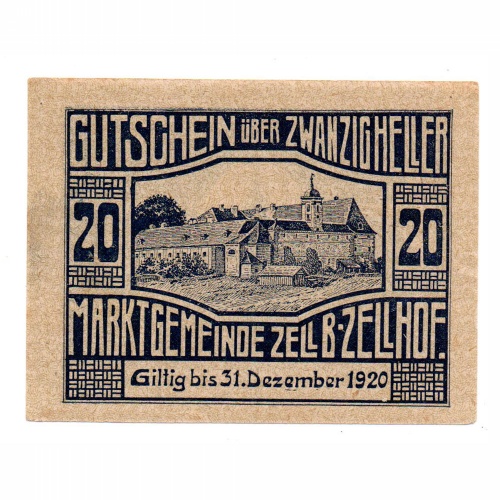 Ausztria Notgeld Zell bei Zellhof 20 Heller 1920