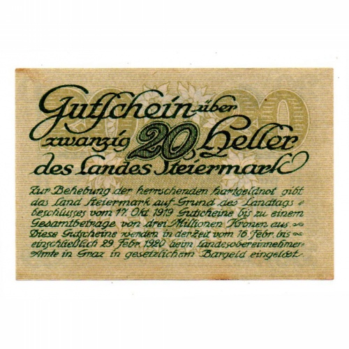 Ausztria Steiermark Styria 20 Heller 1919 PS136