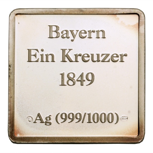 Bélyegérem Bayern Fekete Egy Krajcáros 1849 Ag999