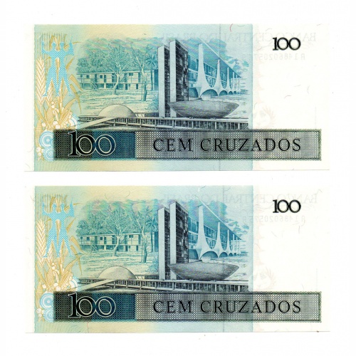 Brazilia 100 Cruzados Bankjegy 1987 P211b sorszámkövető pár