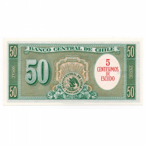 Chile 5 Centesimos felülbélyegzés 50 Peso Bankjegyen 1960 P126