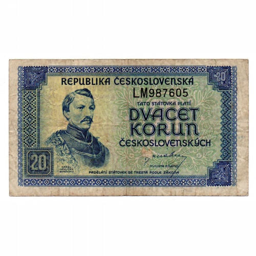 Csehszlovákia 20 Korona Bankjegy 1945 P61a