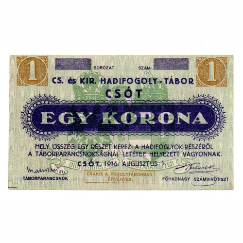 Csót Hadifogolytábor 1 Korona 1916