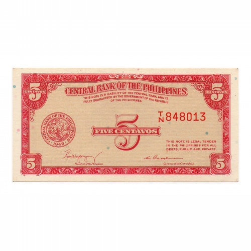 Fülöp-szigetek 5 Centavos Bankjegy 1949 P126a