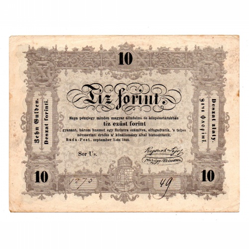 Kossuth 10 Forint Álladalmi Pénzjegy 1848 büntetettnek tévnyomat