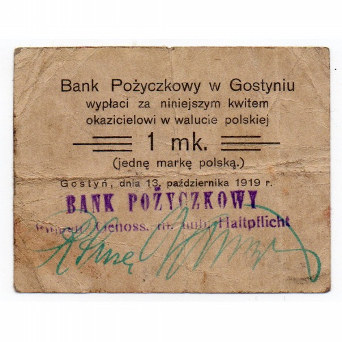 Lengyel szükségpénz bank pozyczkowy w gostyniu 1 mk