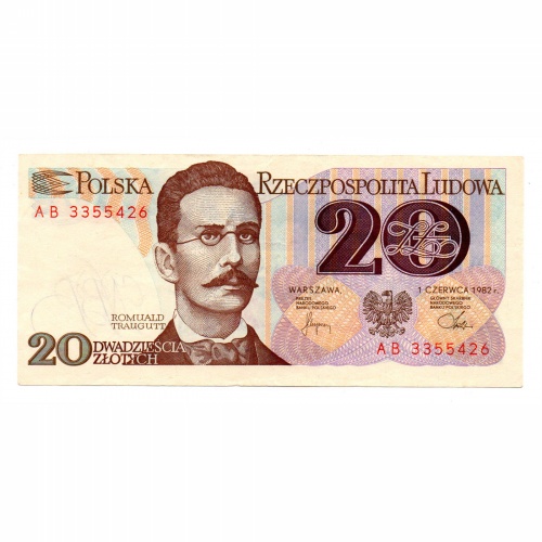 Lengyelország 20 Zloty Bankjegy 1982 P149b L157bb 2 betű