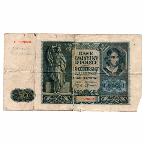 Lengyelország 50 Zloty Bankjegy 1941 P102 M102