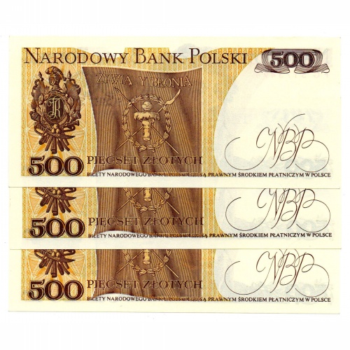 Lengyelország 500 Zloty Bankjegy 1982 P145d L161b sorkövető 3db