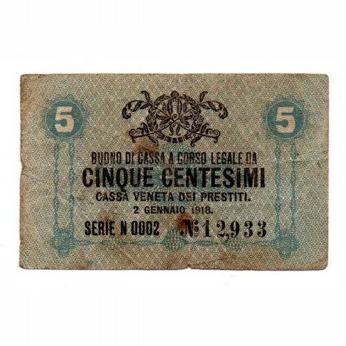 Olaszország Velence 5 Centesimi Bankjegy 1918 PSM1 VG-F