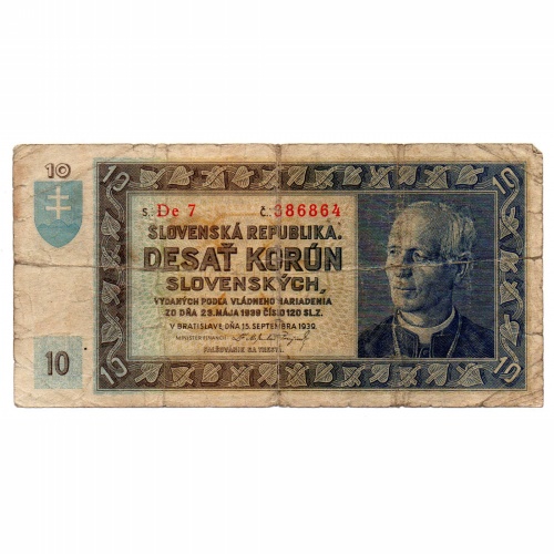 Szlovákia 10 Korona Bankjegy 1939 P4a