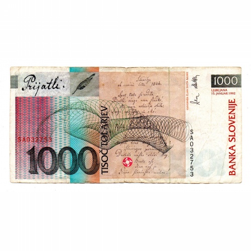 Szlovénia 1000 Tolar Bankjegy 1992 P17a