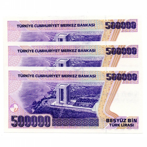 Törökország 500000 Líra Bankjegy 1998 P212 sorszámkövető 3 db