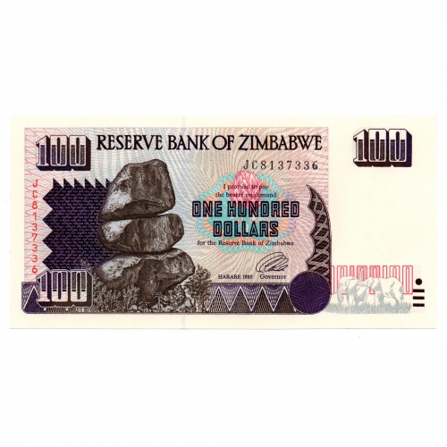 Zimbabwe 100 Dollár Bankjegy 1995